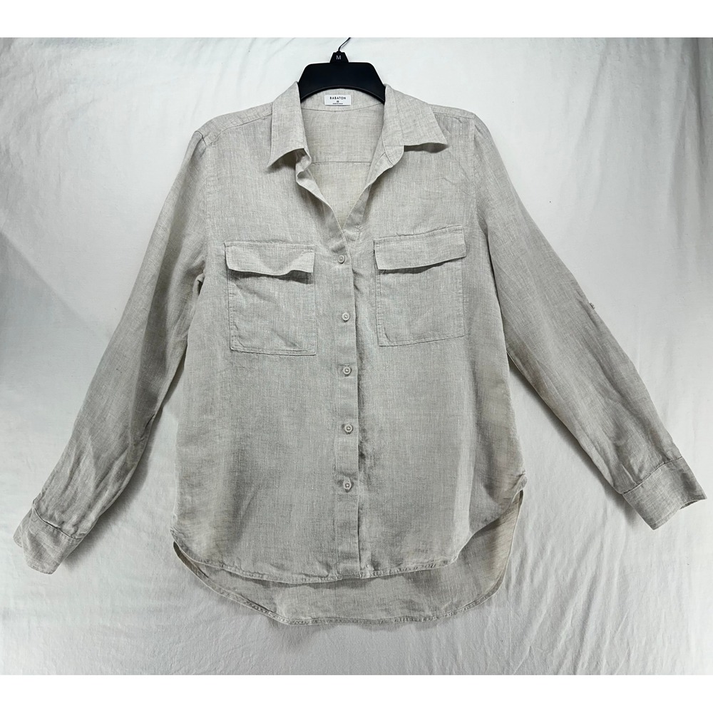 Aritzia Babaton Utility Linen Button Down Shirt Beige XS Utility Pocket 125351